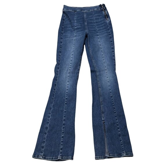 Forever 21 Womens High-Waisted Flared Blue Denim Jeans With Side Zipper - Picture 1 of 8